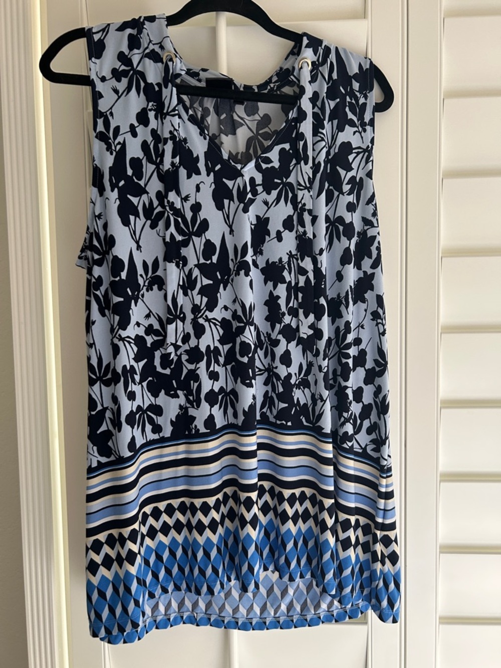 Rafaella Navy & Light Blue Floral Print Blouse